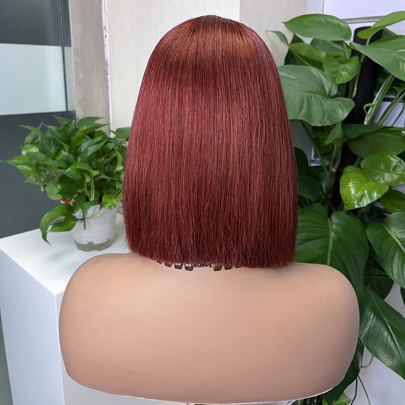 2x6 Reddish Brown Colored Straight BOB Lace Closure Virgin Human Hair Wig - 图片 3